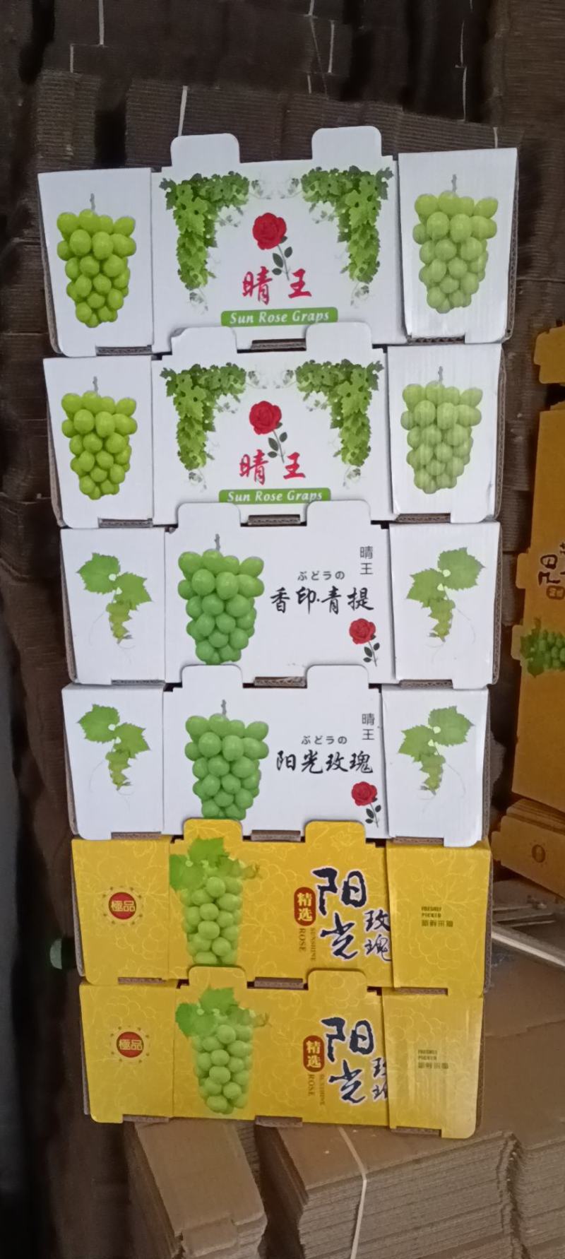 阳光玫瑰葡萄各种包装材料，纸箱，胶框，冷库储存保鲜材料。