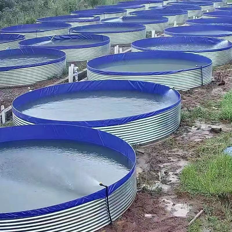 圆形镀锌板帆布鱼池铁桶高密度水池养鱼刀刮布鱼池档板全国