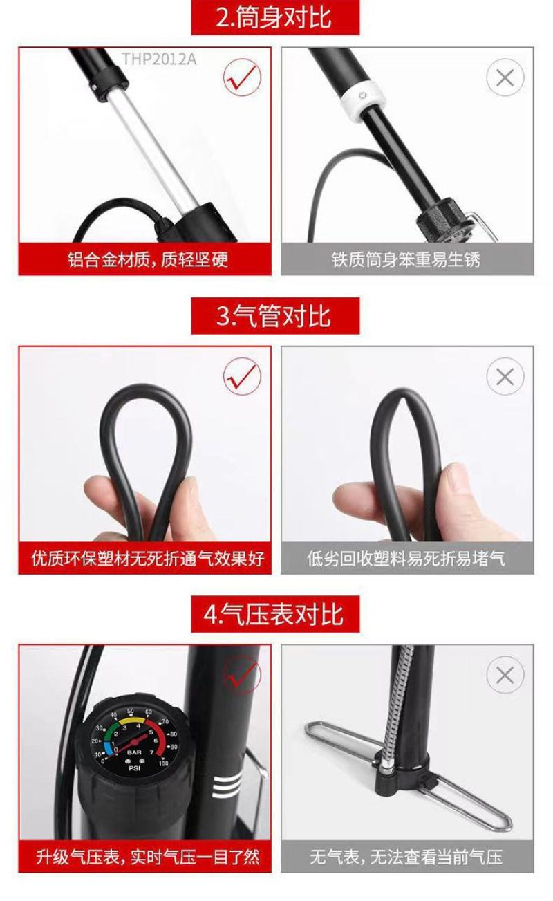 自行车打气筒高压家用足篮球汽单电动瓶车多功能通用充气筒
