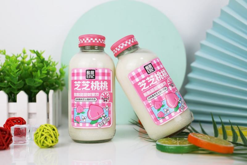 酸甜日记酸奶可撕标玻璃大瓶果粒奶昔厂家直销