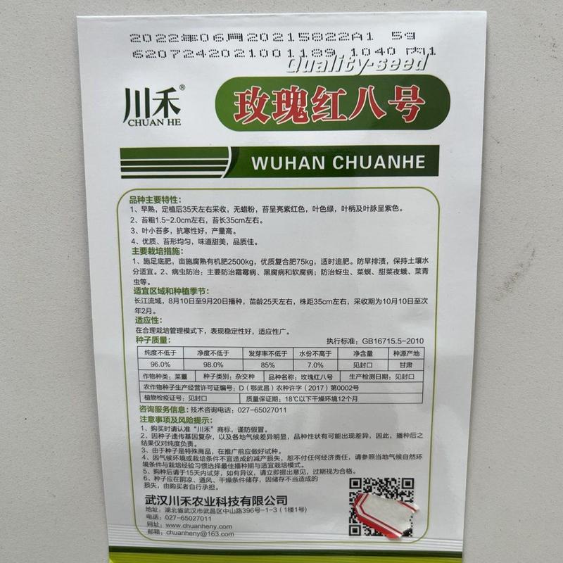 三系杂交川禾玫瑰红八号红菜苔种子，10克