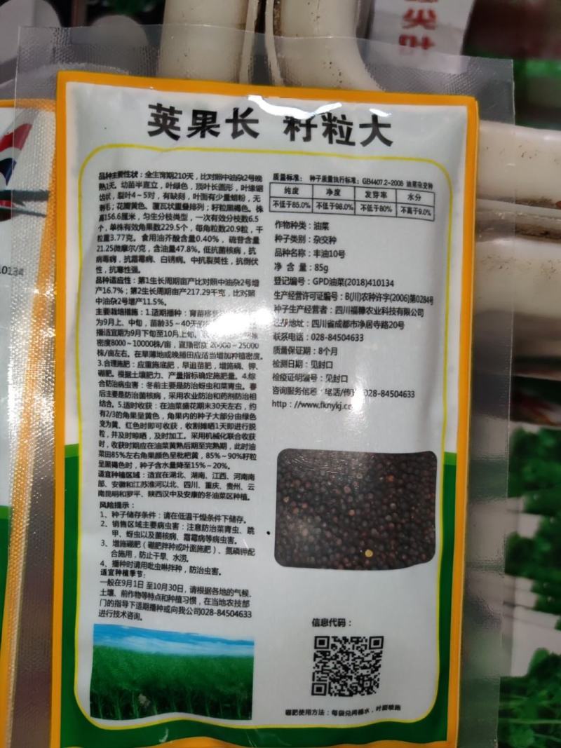 沣油777杂交油菜种子，荚果长籽粒大，高产550斤