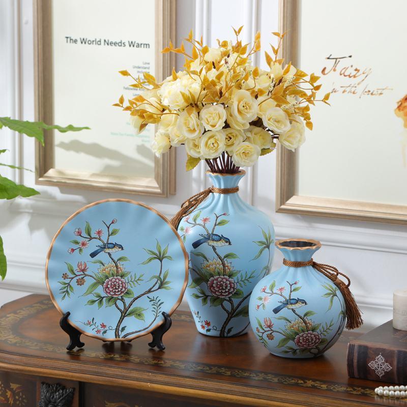 陶瓷花瓶三件套摆件家居客厅电视柜创意装饰品玄关花瓶礼品