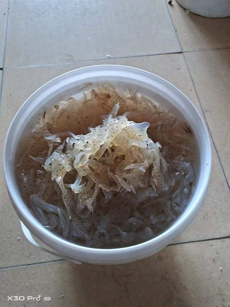 虎斑海蜇丝，桶装的，清脆爽口好吃，一桶净9斤左右