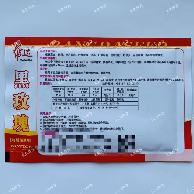 邦达黑玫瑰苏州青种子秋季播菜种晓富矮棵黑叶苏州青种籽孑
