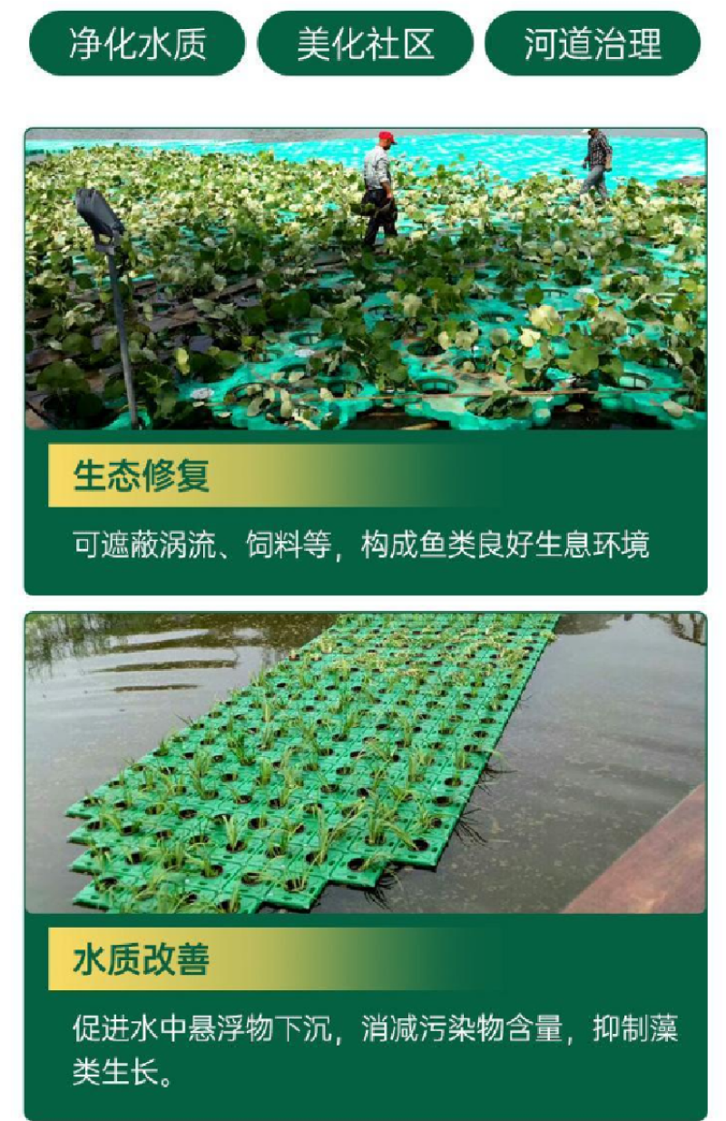 生态浮岛复合纤维湿地水生态综合治理消减污染物包施工包成活