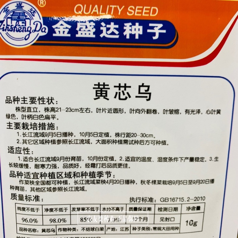 黄芯乌塌菜种子心叶黄绿色黄心菜种子耐寒黄心菜种籽