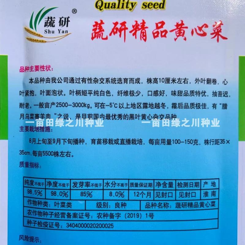 专家育种蔬研精选黄心菜种子基地专用特矮棵黄心乌种子