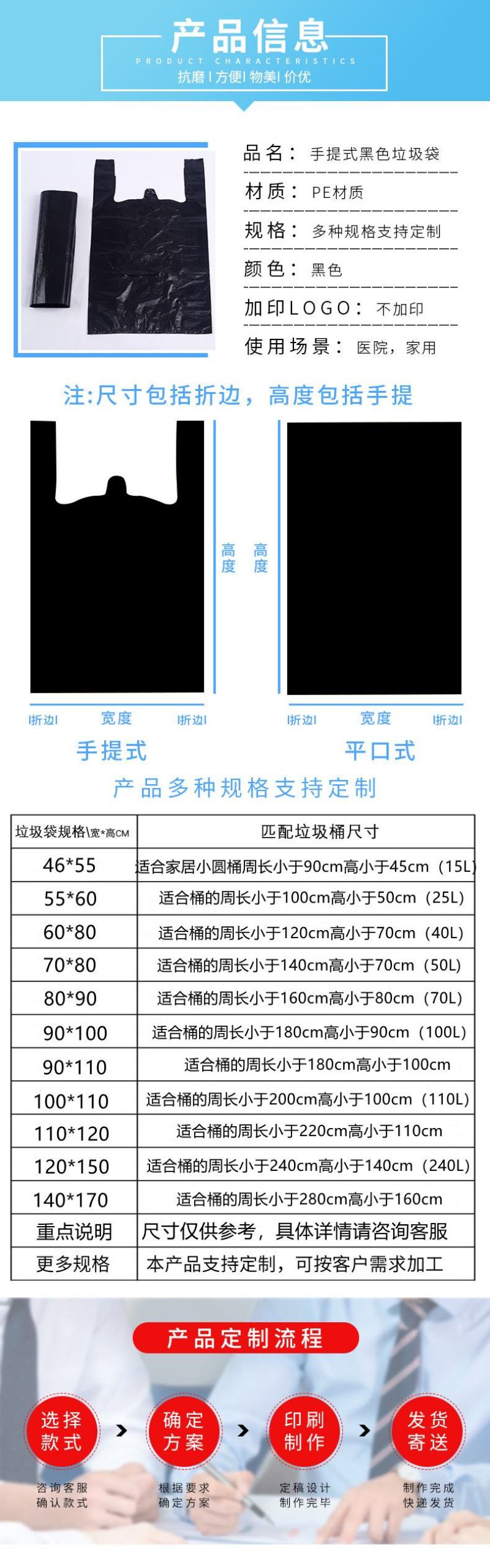 黑色垃圾袋家用加厚厂家批发大中小号一次性手提平口式黑塑料