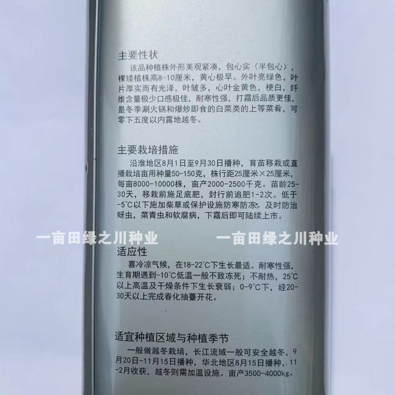 特矮黄心乌种子黄心早纤维少耐寒性强，理想绿黄金黄心菜种子