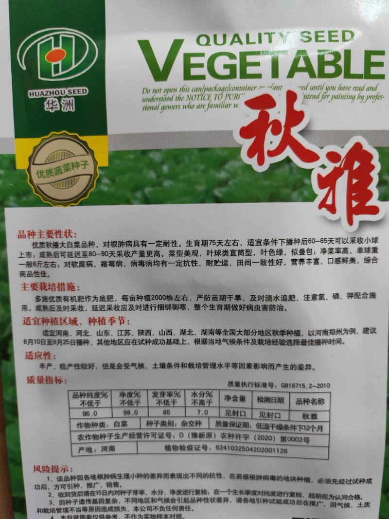 寒宝越冬白菜种子冬丽黄心白菜种子秋雅早熟白菜种子