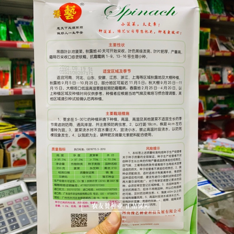 黑优210进口黑圆叶菠菜种子叶片肥厚黑绿发亮趴地菠菜种子
