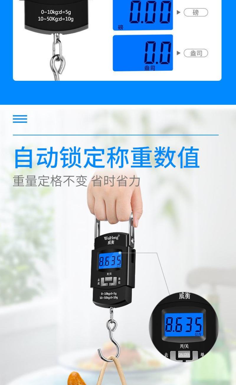 高精度手提电子秤家用50kg小型厨房秤弹簧快递称挂钩买菜