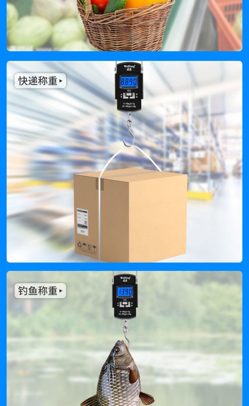 高精度手提电子秤家用50kg小型厨房秤弹簧快递称挂钩买菜