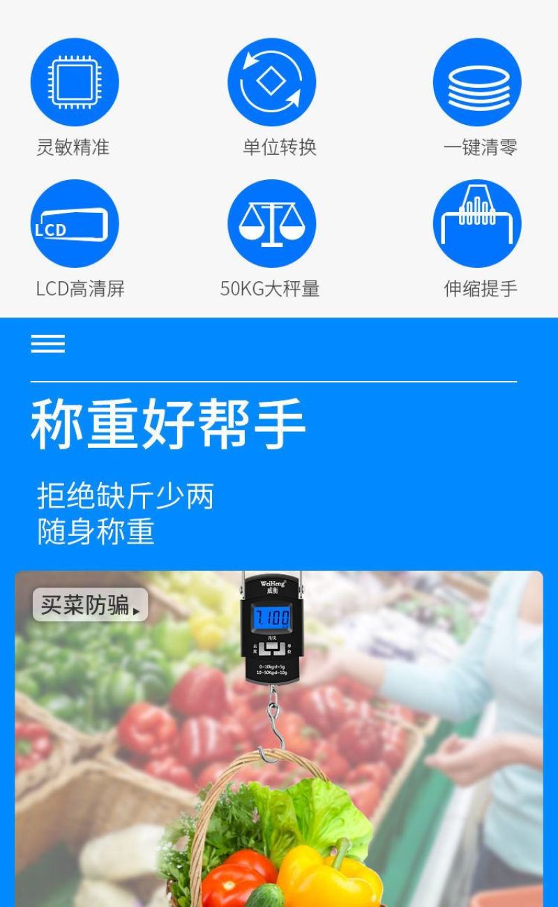高精度手提电子秤家用50kg小型厨房秤弹簧快递称挂钩买菜