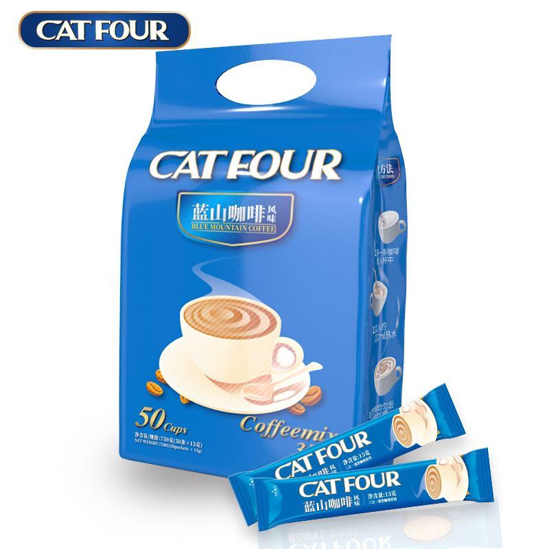 四肆只猫咖啡特浓750克50条速溶咖啡粉三合一咖啡原味蓝