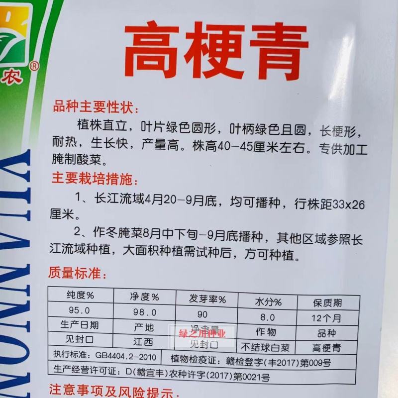 加工腌制专用菜种子高梗青种子腌酸菜种子生长快产量高