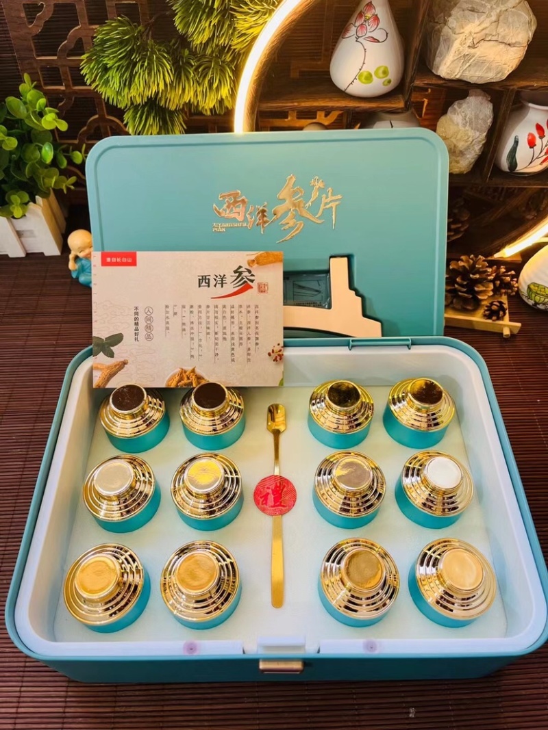批发国风长白山野山参茶礼盒，西洋参片，红参片等定制礼盒