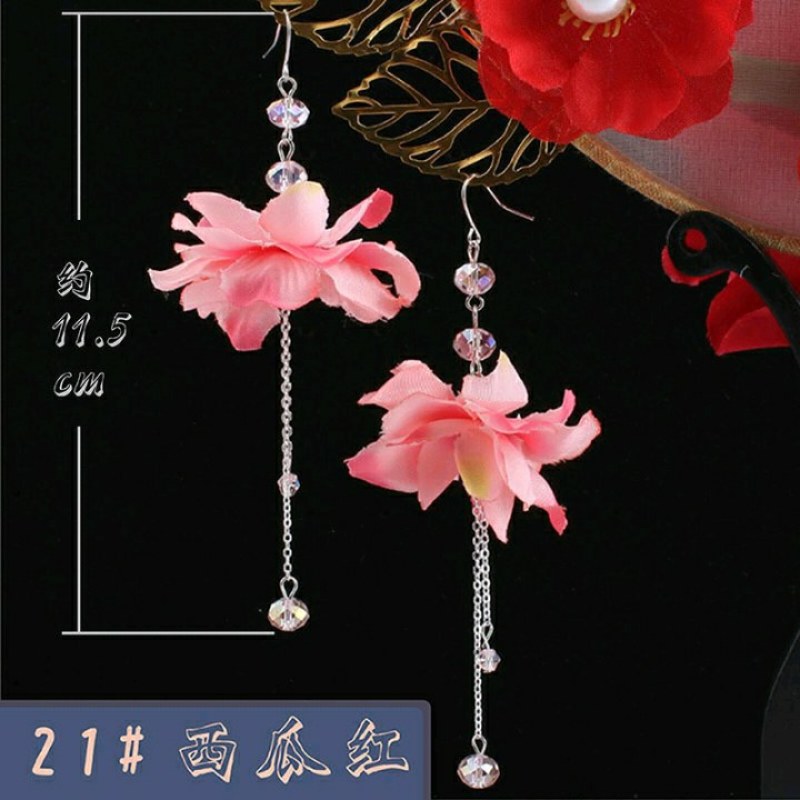 结婚新娘婚秀汉服饰品中国古风花朵耳坏925锒耳钩耳坠