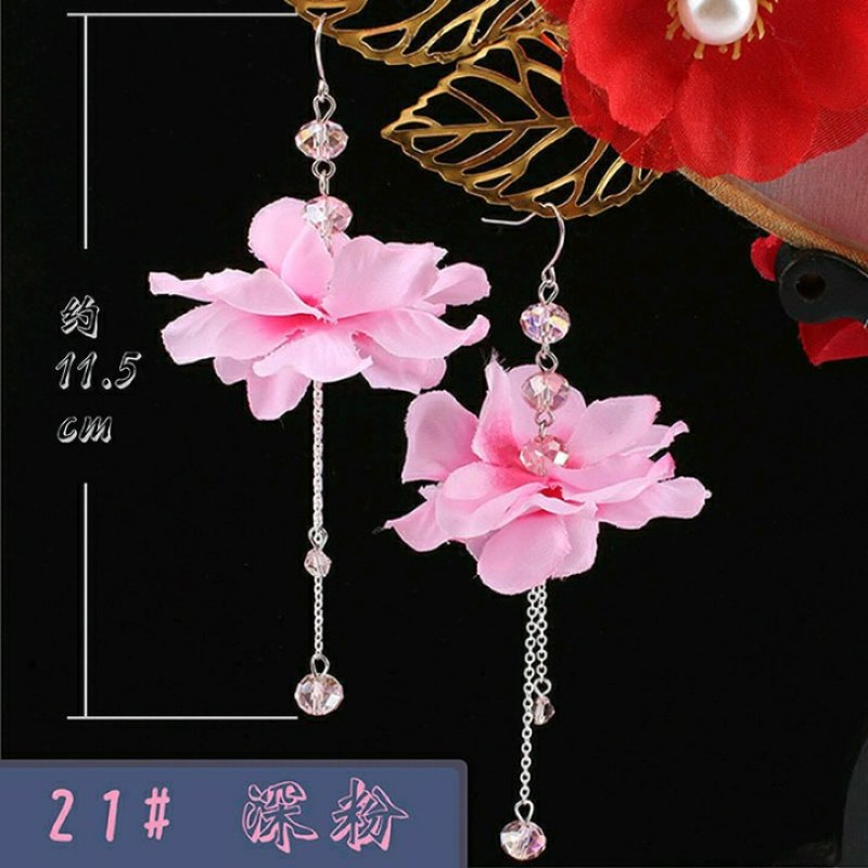 结婚新娘婚秀汉服饰品中国古风花朵耳坏925锒耳钩耳坠