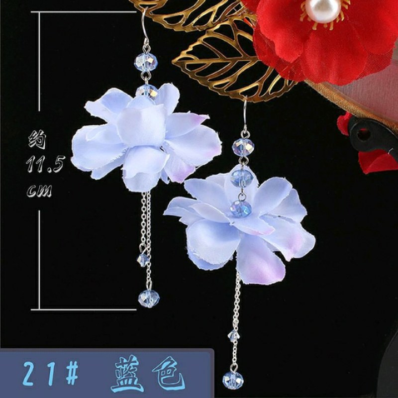 结婚新娘婚秀汉服饰品中国古风花朵耳坏925锒耳钩耳坠