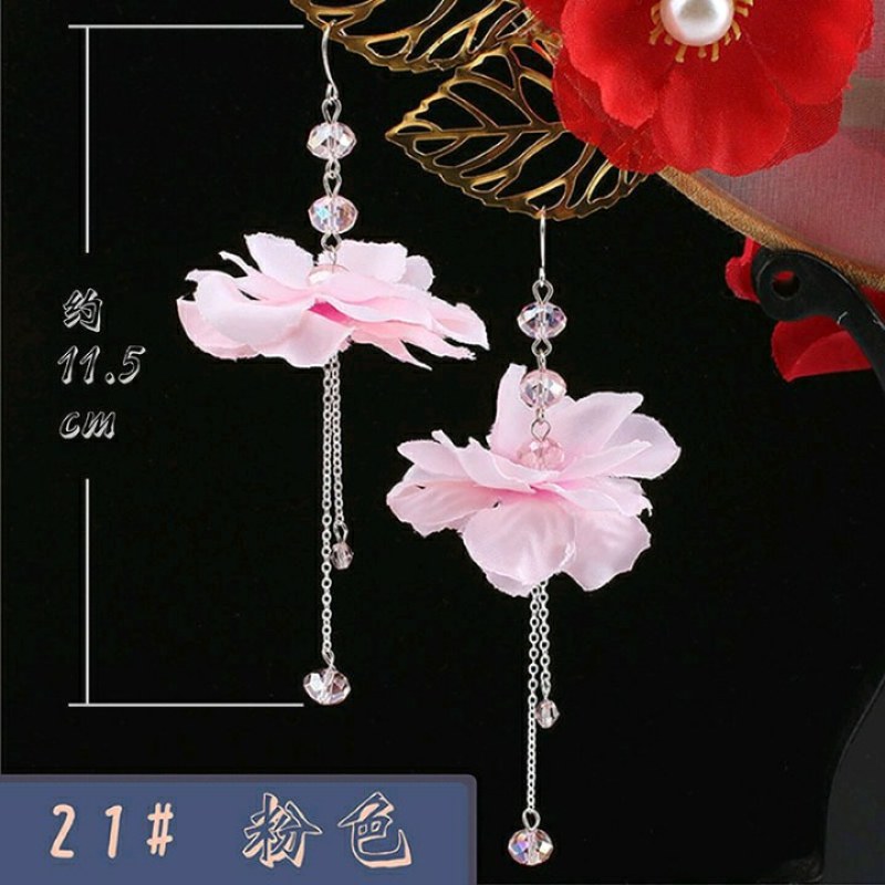 结婚新娘婚秀汉服饰品中国古风花朵耳坏925锒耳钩耳坠
