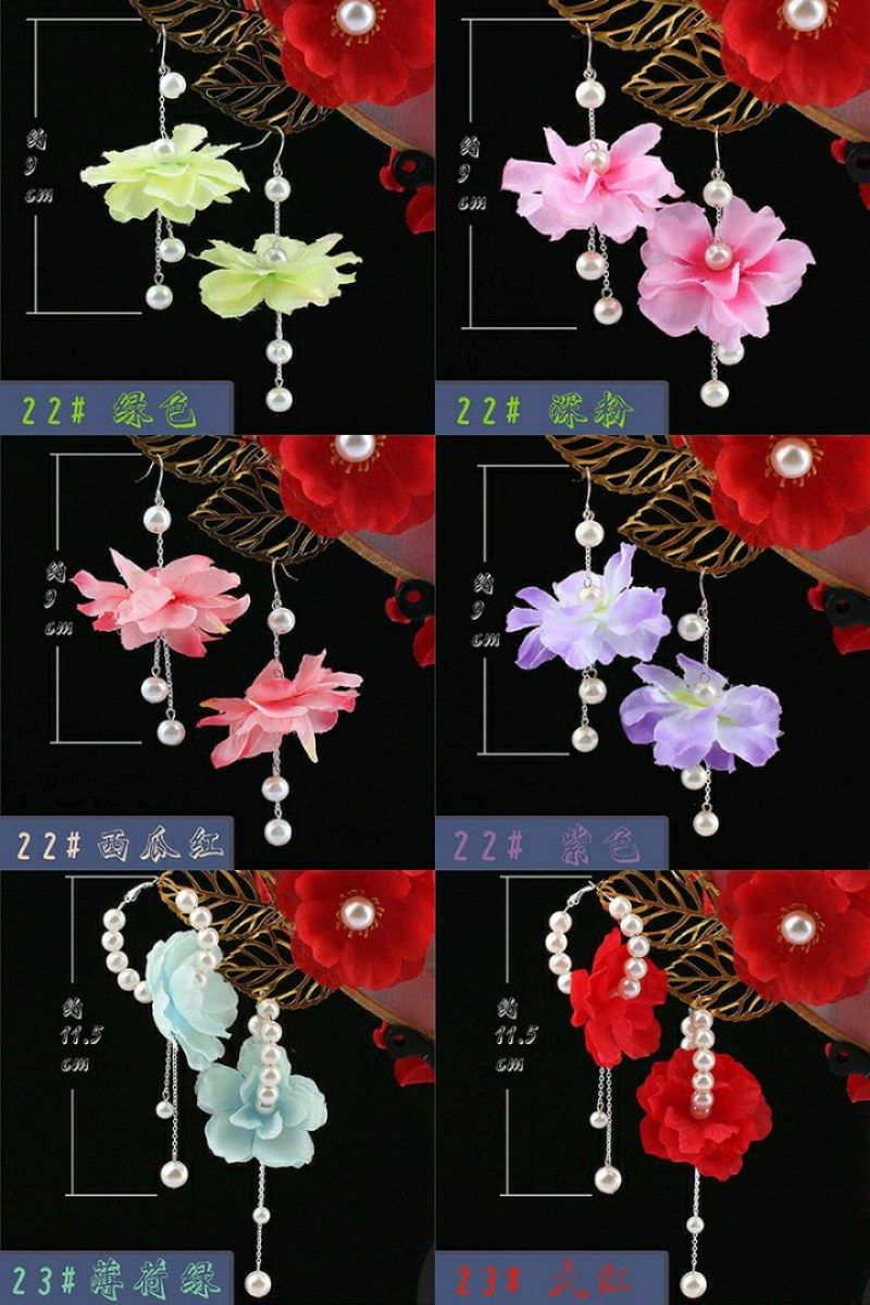 结婚新娘婚秀汉服饰品中国古风花朵耳坏925锒耳钩耳坠