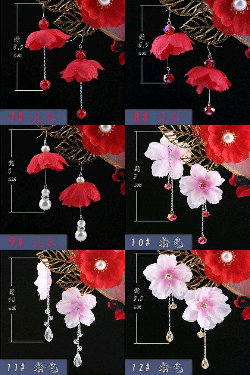 结婚新娘婚秀汉服饰品中国古风花朵耳坏925锒耳钩耳坠