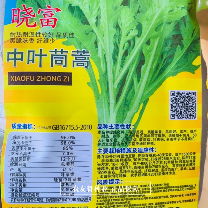 晓富中叶茼蒿种子耐热耐寒南方四季蔬菜种子皇帝菜蓬蒿菜种子