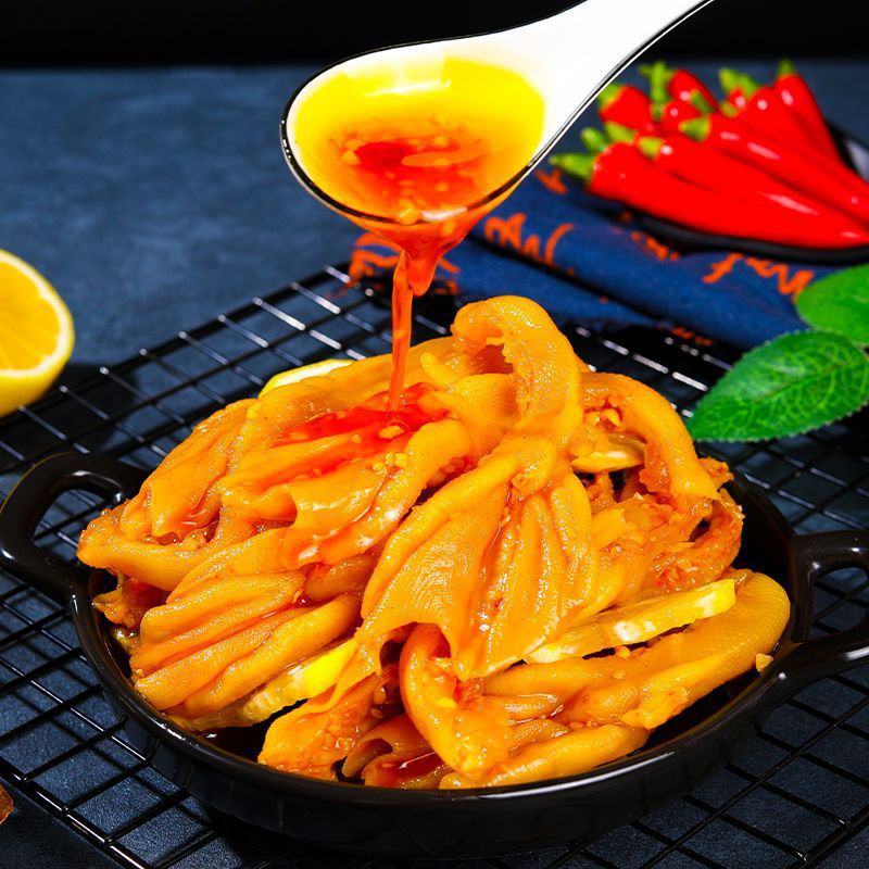 柠檬酸辣无骨鸭掌即食网红小吃红油脱骨鸭爪冷吃麻辣去骨鸭脚