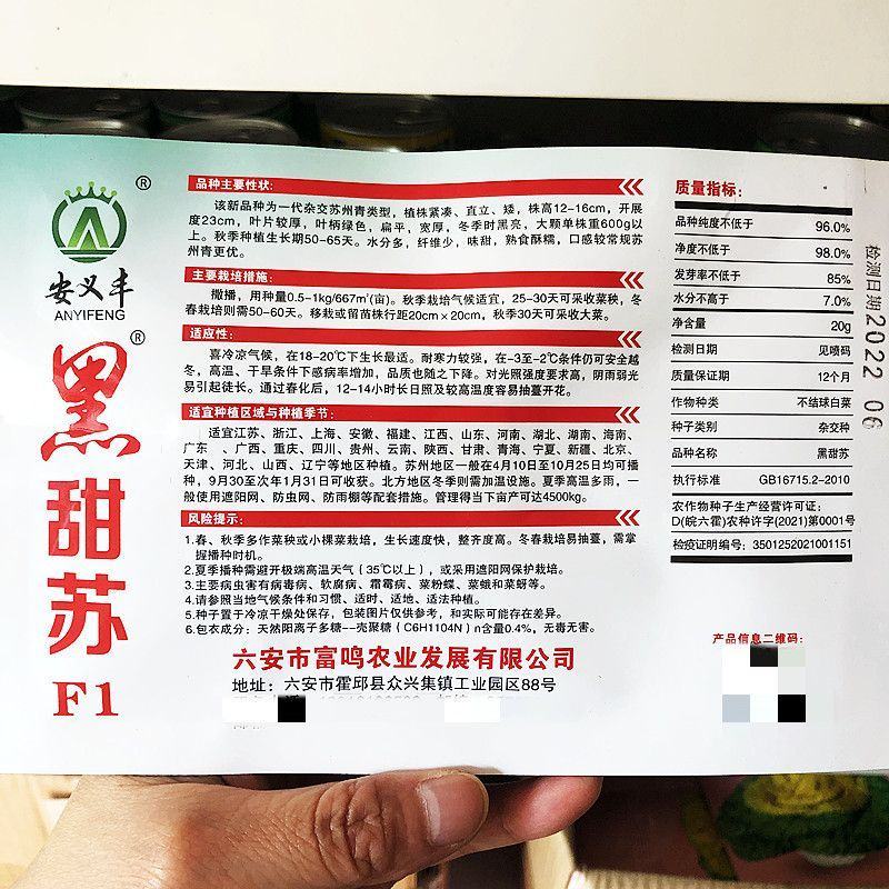 黑甜苏杂交苏州青种子