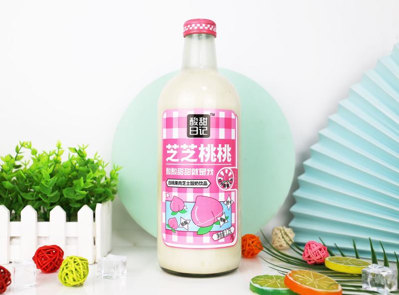 酸甜日记酸奶，可撕标签，玻璃大瓶，芝士果粒，厂家销售