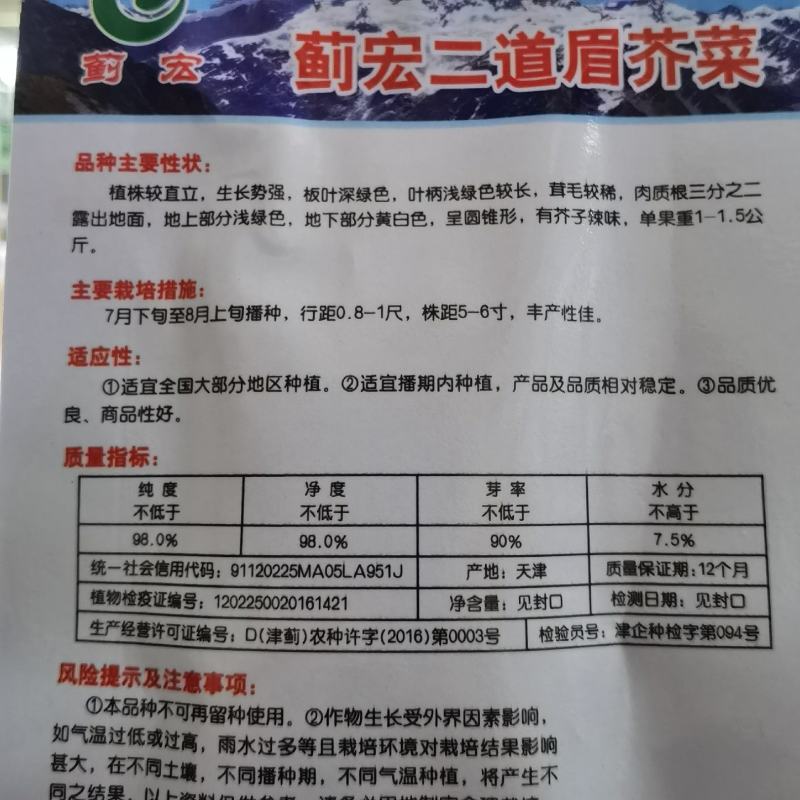 二道眉芥菜种子芥疙瘩种子大头菜秋播农家庭院用种