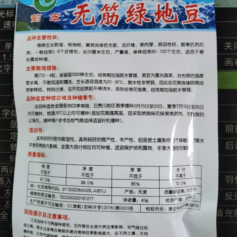 无筋绿地豆四季豆种子无需搭架春秋农家庭院种植