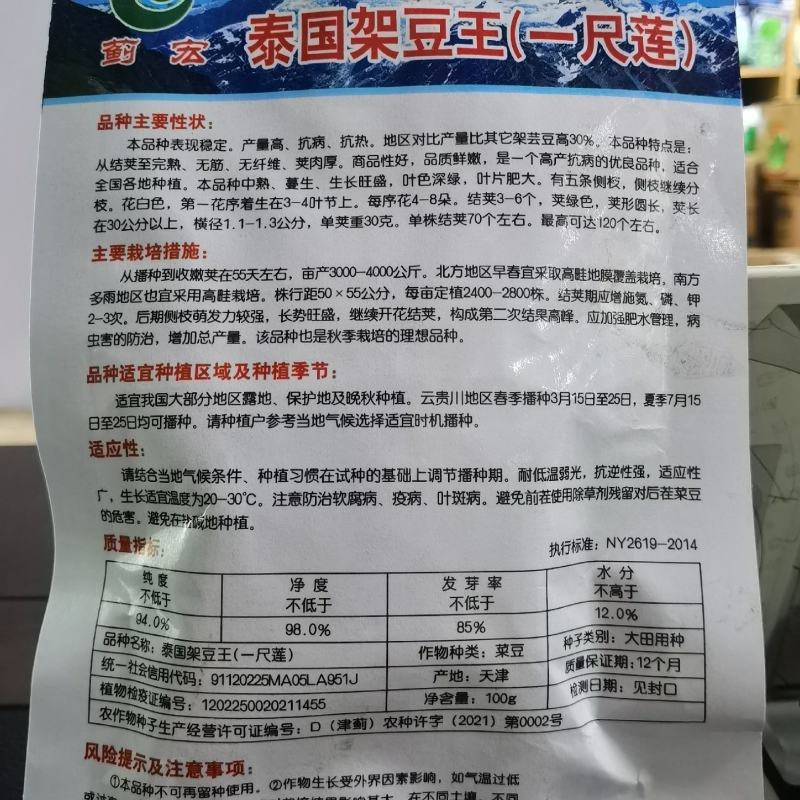 泰国架豆王一尺架豆王种子春秋均可播种农家庭院种植