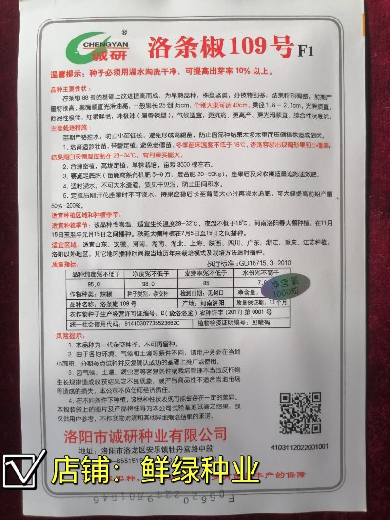 洛椒条椒109号辣味浓郁线椒新品光滑顺直丰产抗病综合性优