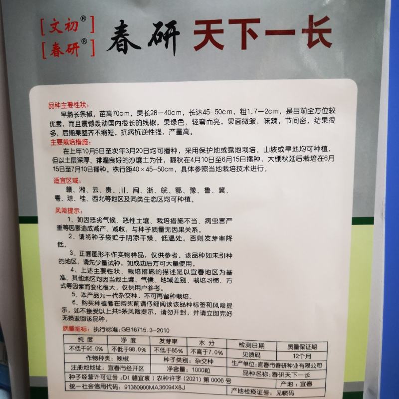 江西文初春研天下一长线椒种子早熟味辣结果多种植户辣椒种子