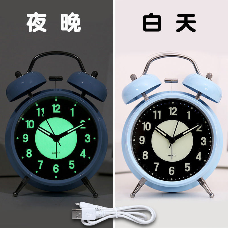 可充电夜光小闹钟学生用家用床头儿童卧室静音电子创意表超大