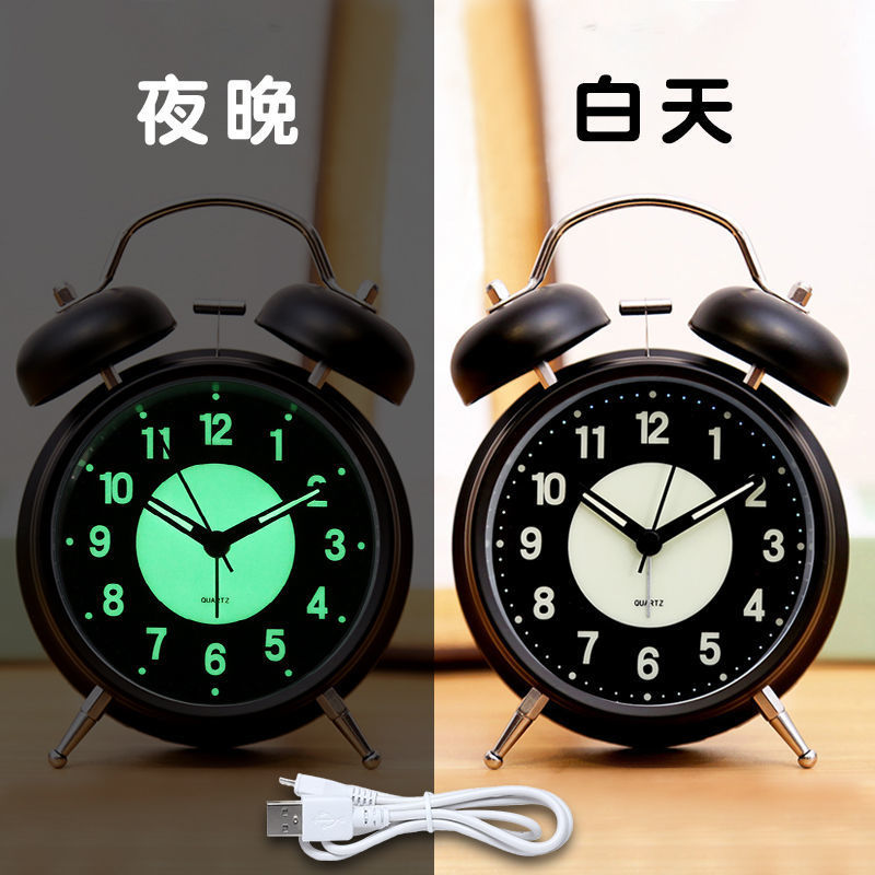 可充电夜光小闹钟学生用家用床头儿童卧室静音电子创意表超大