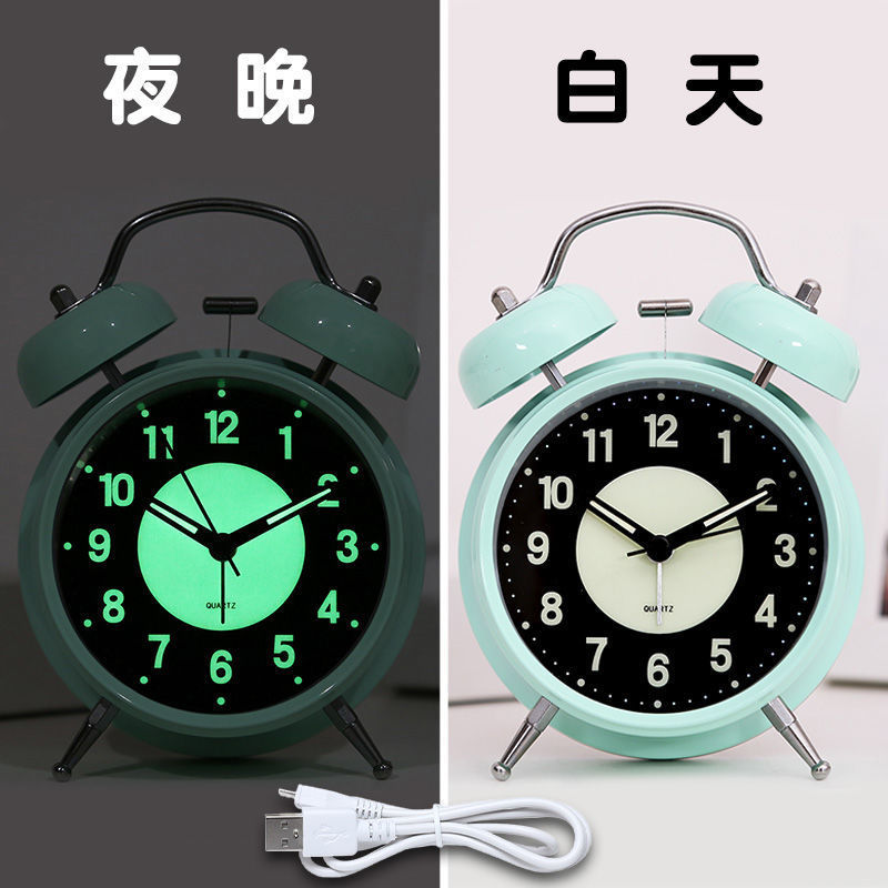 可充电夜光小闹钟学生用家用床头儿童卧室静音电子创意表超大