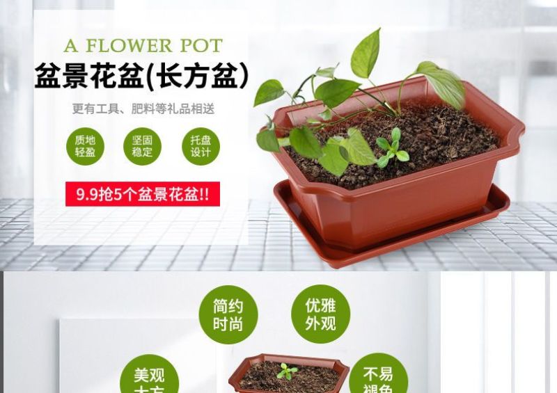 中小号盆景盆长方形塑料花盆种花种树盆复古多角菜盆长条盆