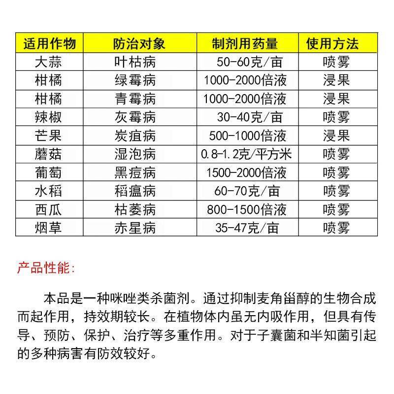 辉丰使百功50%咪鲜胺锰盐青霉病炭疽病枯萎病农药杀菌剂