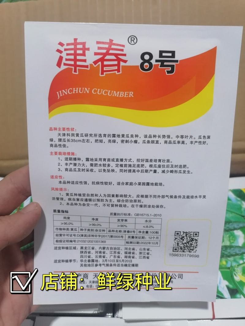 100粒露地黄瓜密刺小瘤把短亮绿顺直津春8号