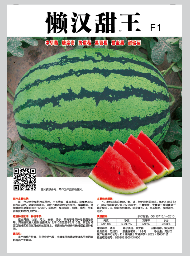 热卖高品质甜王免整枝打叉西瓜种子甜度高大红瓤耐储存