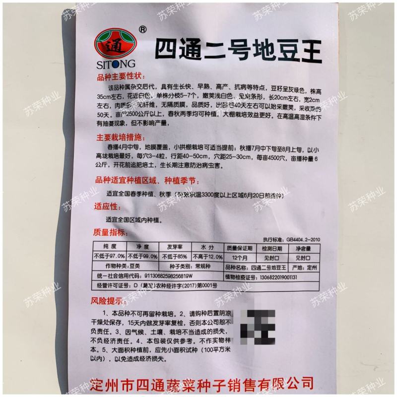 四通二号地豆王种子生长快早熟优质抗病高产肉多无纤维春秋播
