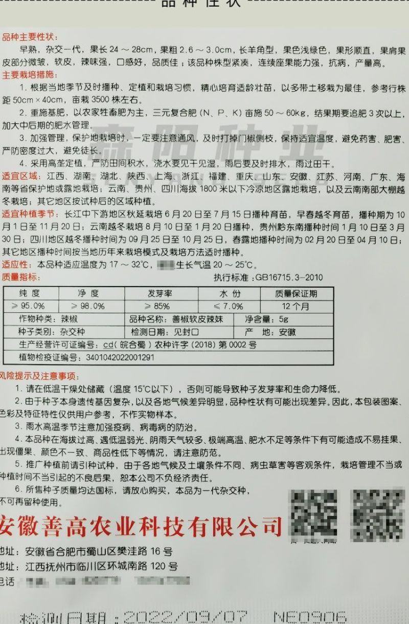 善椒软皮辣妹辣椒种子，1000