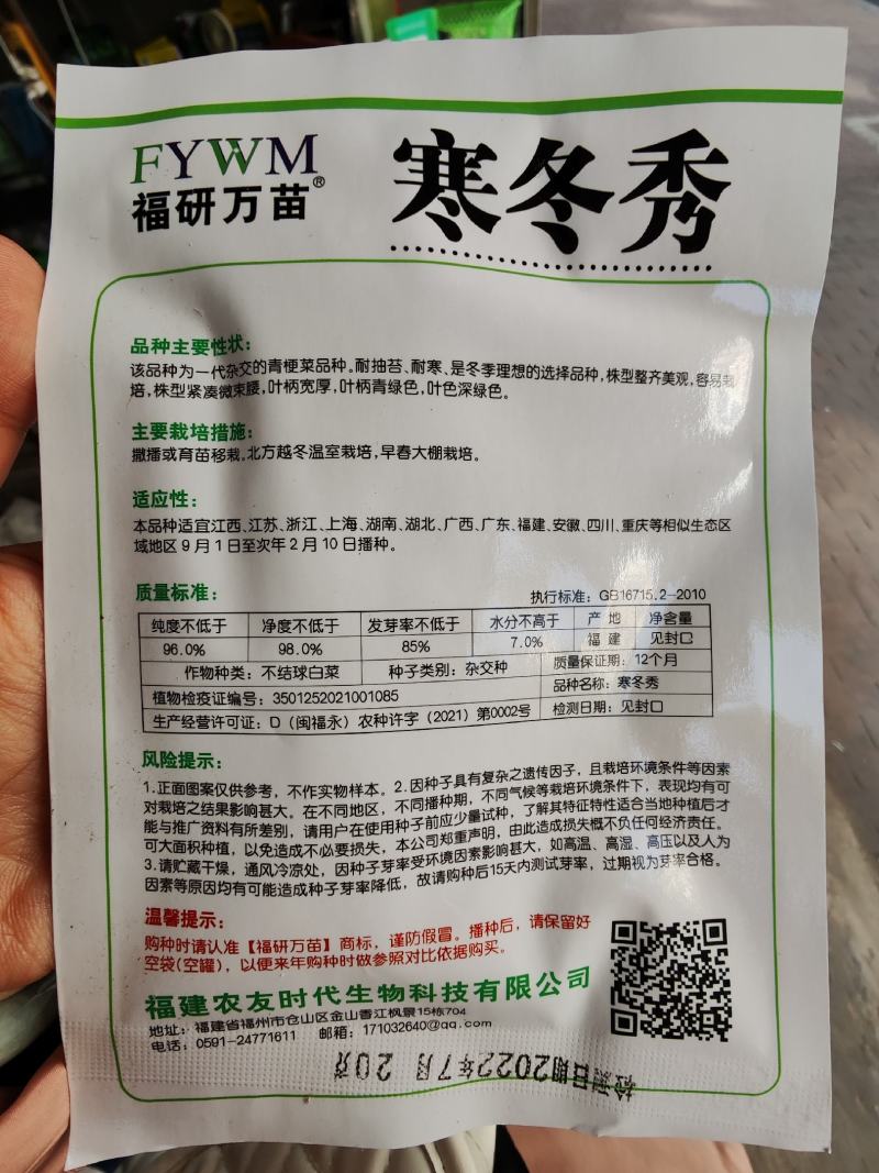 寒冬秀青梗菜种子，20克，耐抽苔耐寒整齐美观
