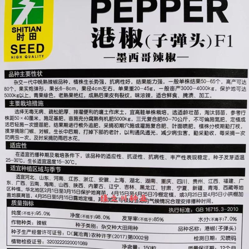 子弹头港椒种子墨西哥辣椒种子抗病味浓辣，适合鲜食腌渍加工