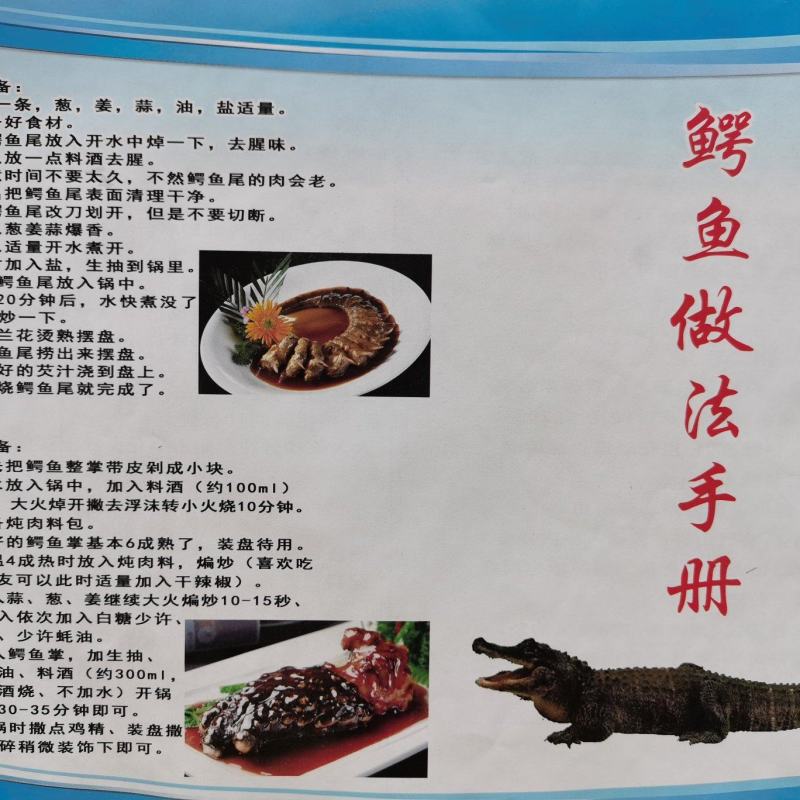 鳄鱼美食烧烤鳄鱼，红烧鳄鱼腿，剁椒鳄鱼头，油炸鳄鱼排