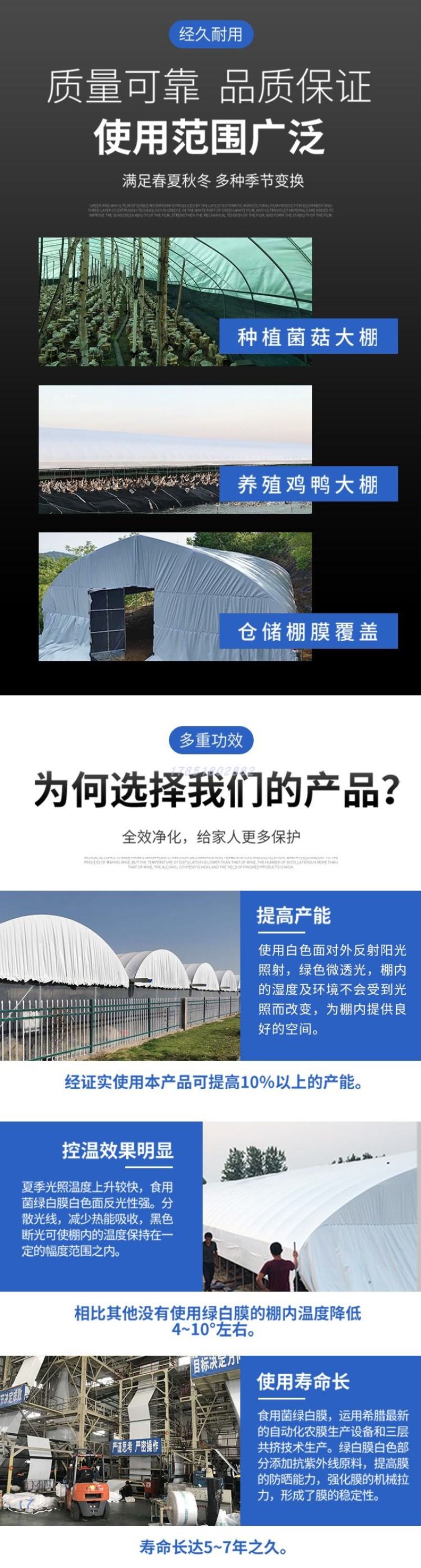 大棚膜黑白膜绿白膜无滴膜po膜白膜全新料进口